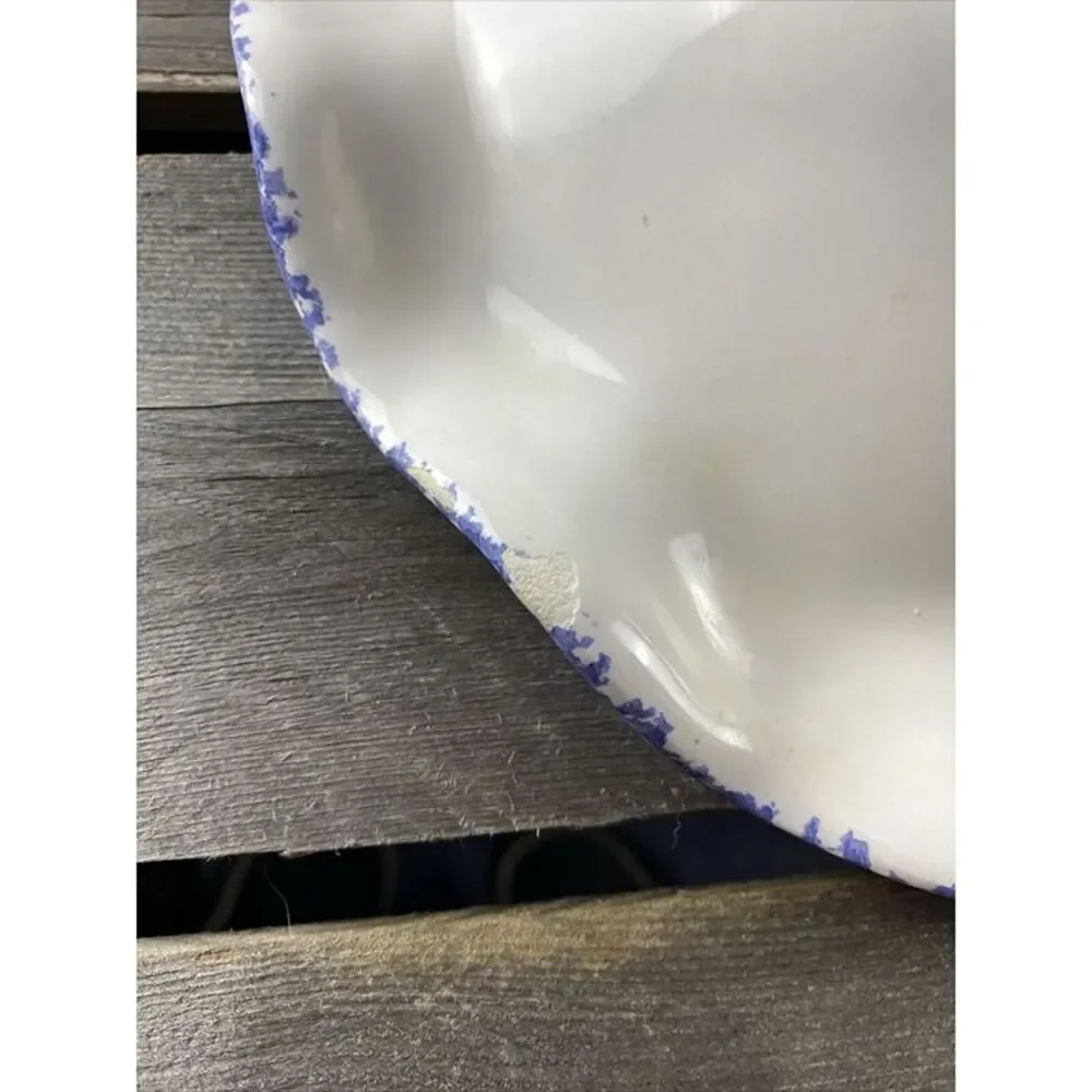 Young's 1996 Blue White Spongeware Stoneware Bowl With Wavy Edge 9.75